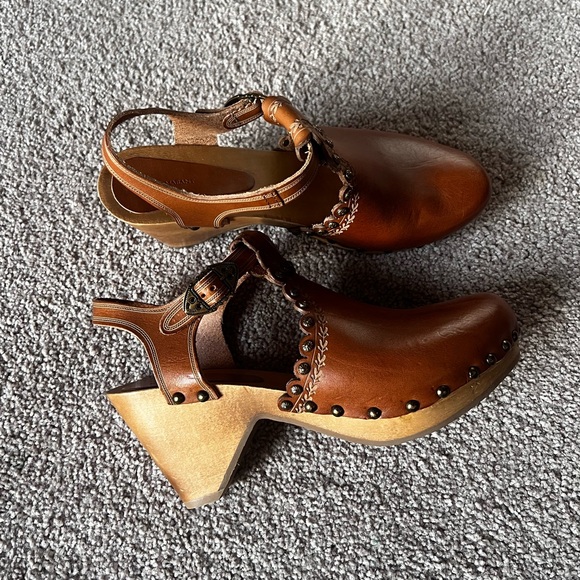 Isabel Marant leather tooled boho clogs 38 8 cone heel hippie funky excellent - Picture 2 of 8